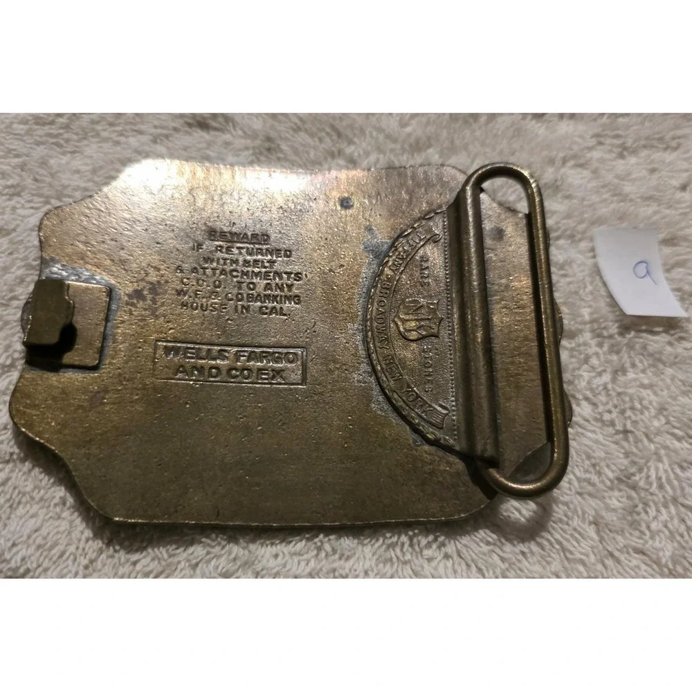 Vintage Wells Fargo & Co Folsom Brass Belt Buckle Old West Gambling Saloon 9